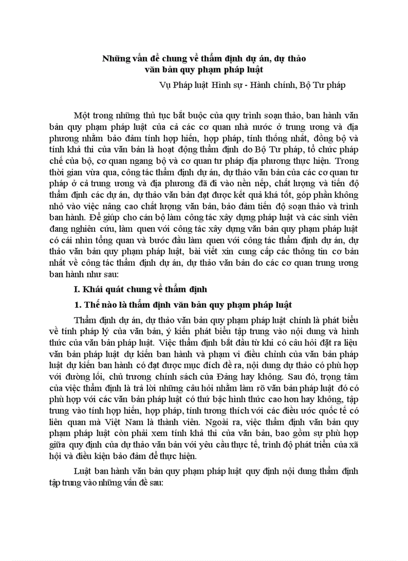 Những vấn đề chung về thẩm định dự án dự thảo văn bản quy phạm pháp luật