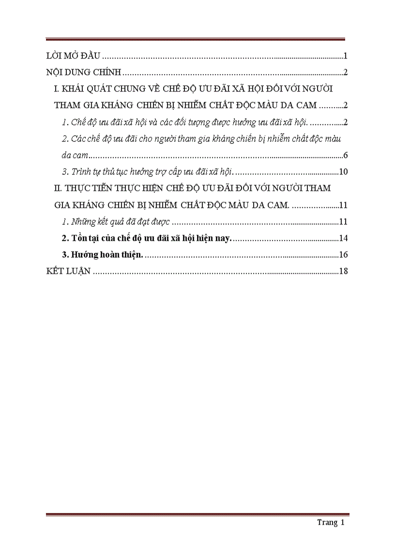 Chế độ ưu đãi người tham gia kháng chiến bị nhiễm chất độc màu do cam và thực tiễn thực hiện