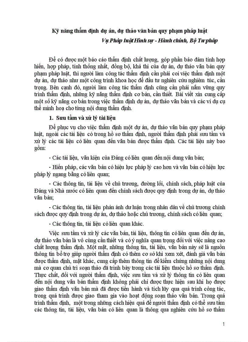 Kỹ năng thẩm định dự án dự thảo văn bản quy phạm pháp luật