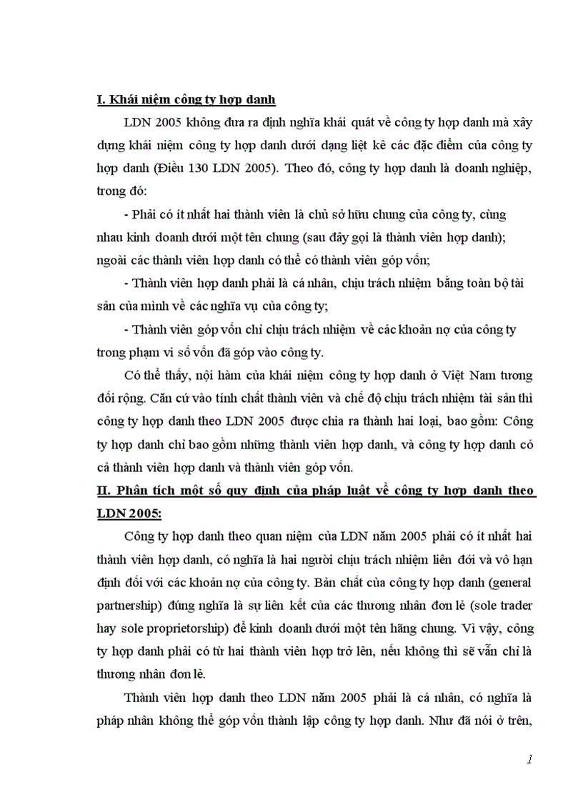 Bài tập lớn Thương mại 1 Ưu nhược điểm của các quy định pháp luật về công ty hợp danh