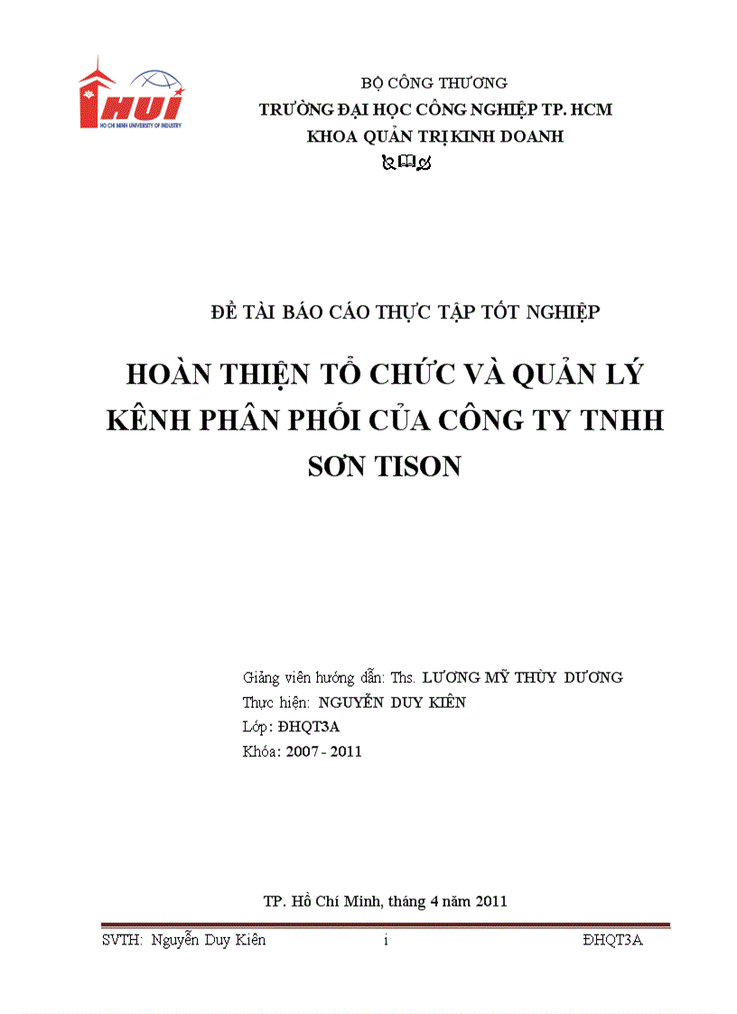 Hoàn thiện tổ chức và quản lý kênh phân phối sản phẩm của Công ty Sơn TISON 201