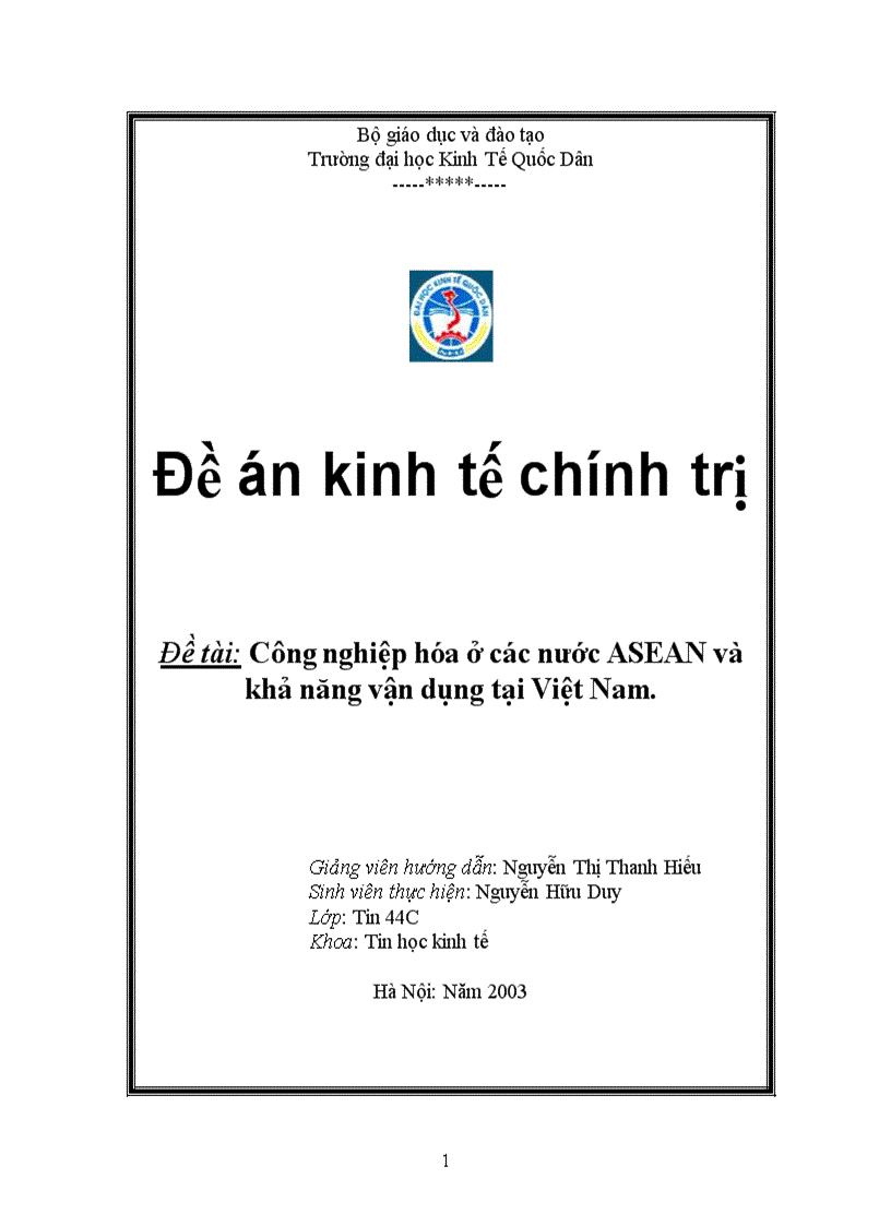 Công nghiệp hóa ở các nước ASEAN và khả năng vận dụng tại Việt Nam