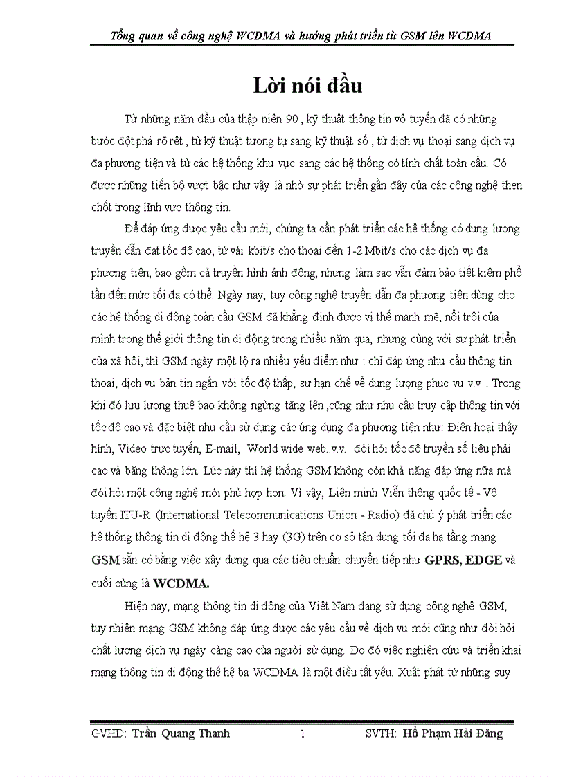 Tổng quan về công nghệ WCDMA và hướng phát triển từ GSM lên WCDMA