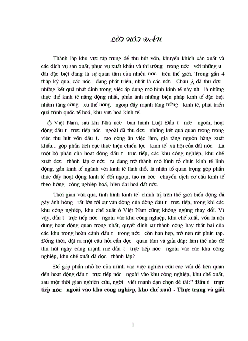 Một số Giải pháp thu hút đầu tư trực tiếp nước ngoaì vào các khu công nghiệp khu chế xuất của Việt Nam
