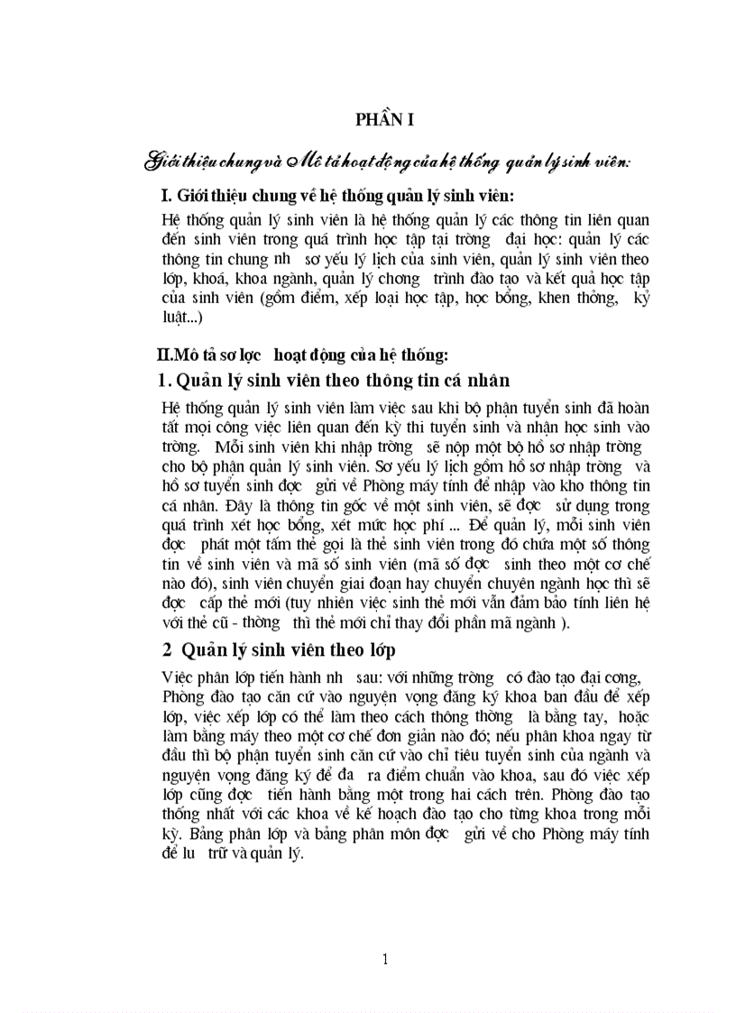 Giới thiệu chung và Mô tả hoạt động của hệ thống quản lý sinh viên