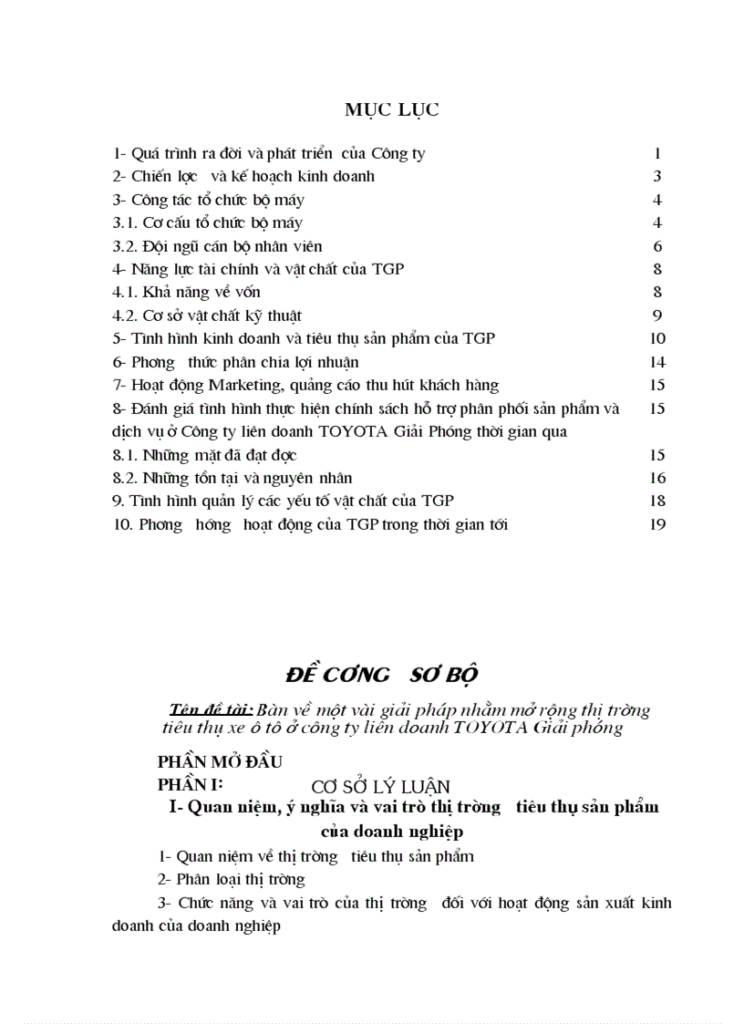 Bàn về một vài Giải pháp nhằm mở rộng thị trường tiêu thụ xe ô tô ở công ty liên doanh TOYOTA Giải phóng