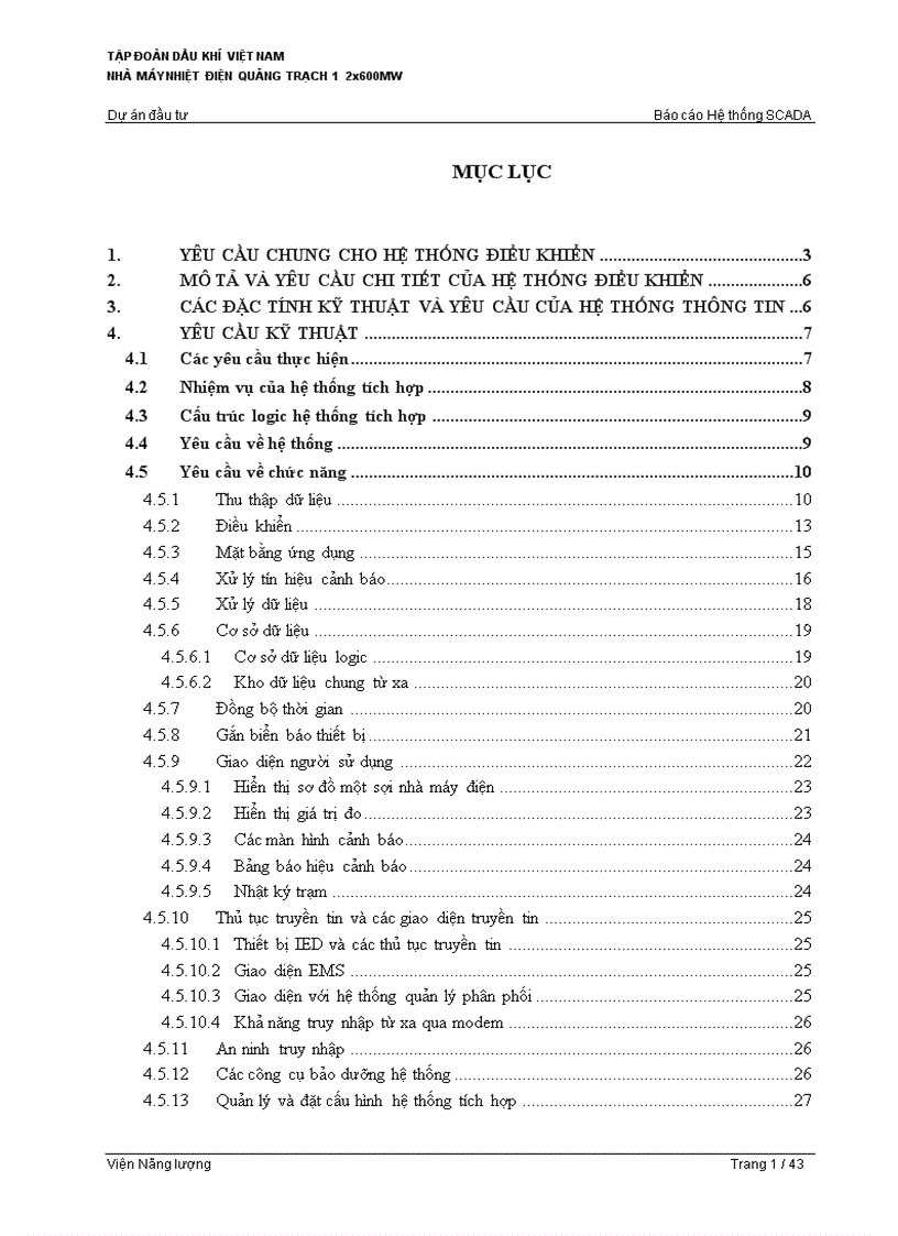 Báo cáo Hệ thống SCADA NHÀ MÁY NHIỆT ĐIỆN QUẢNG TRẠCH 1 2x600MW Dự án đầu tư Tập đoàn dầu khí Việt Nam
