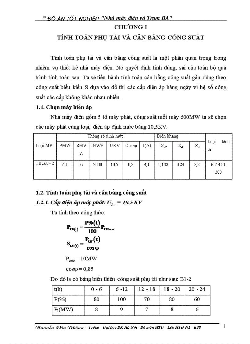 Thiết kế nhà máy điện và trạm biến áp