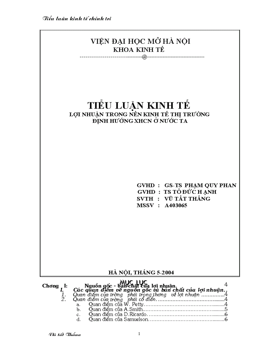 Lợi nhuận trong nền Kinh tế thị trường định hướng xhcn ở nước ta