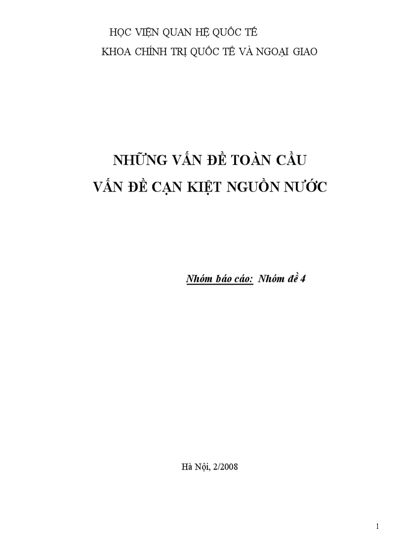 Những vấn đề toàn cầu vấn đề cạn kiệt nguồn nước