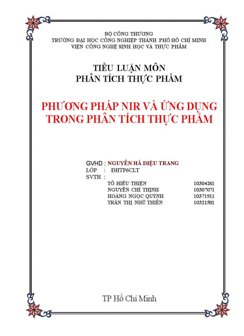 Phương pháp nir và ứng dụng trong phân tích thực phẩm