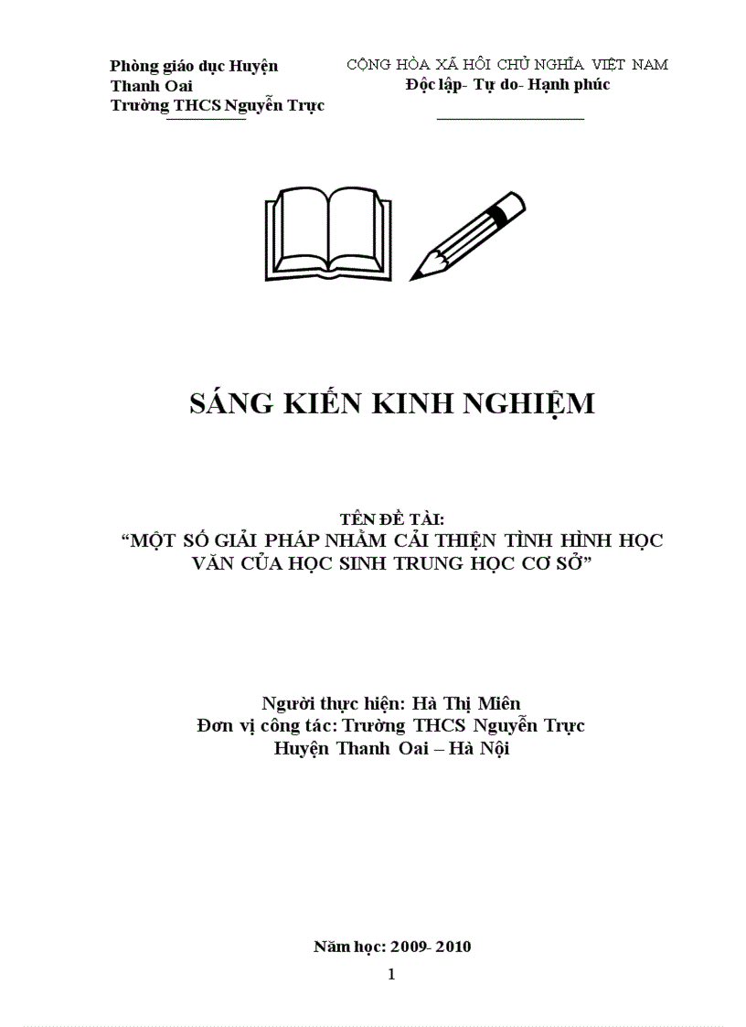 Một số giải pháp nhằm cải thiện tình hình học văn của học sinh trung học cơ sở