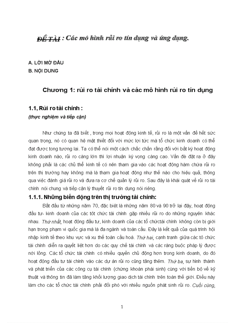 Các mô hình rủi ro tín dụng và ứng dụng