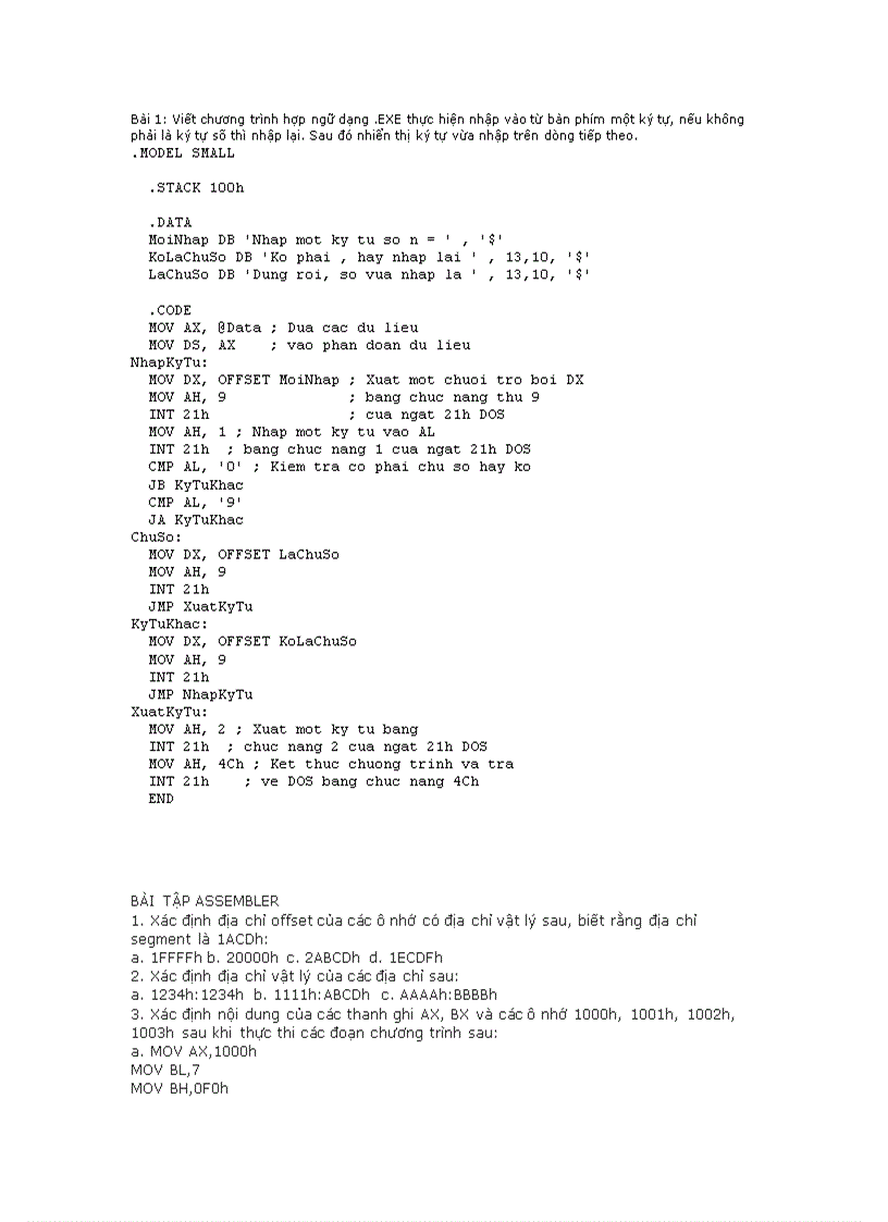 Bài tập ASM tổng hợp