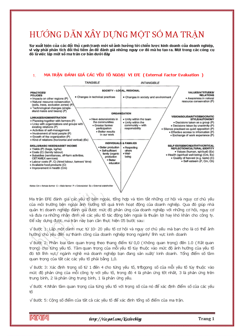 Hướng dẫn xây dựng một số ma trận