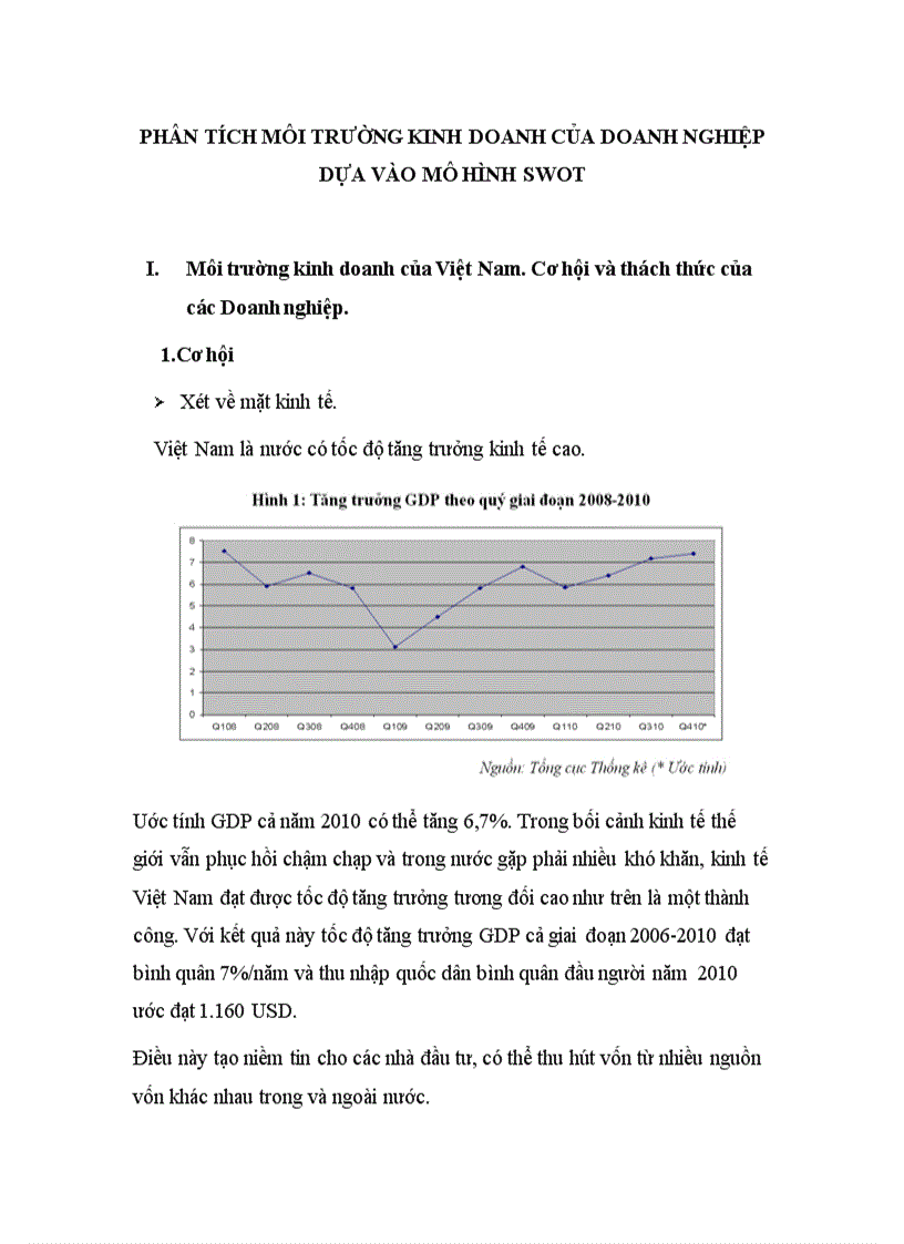 Phân tích môi trường kinh doanh của doanh nghiệp dựa vào mô hình swot