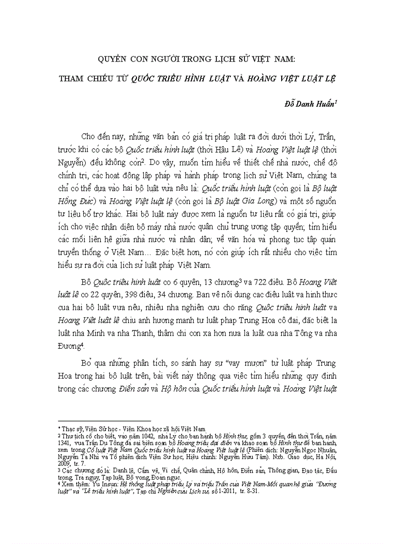 Quyền con người trong lịch sử việt nam Tham chiếu từ quốc triều hình luật và hoàng việt luật lệ