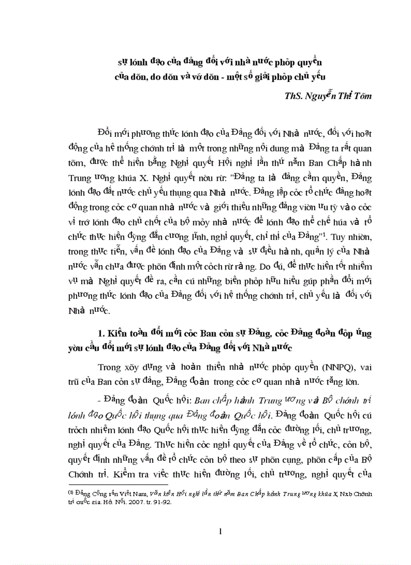 Sự lãnh đạo của đảng đối với nhà nước pháp quyền của dân do dân và vì dân một số giải pháp chủ yếu