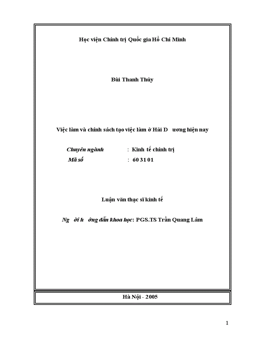 Việc làm và chính sách tạo việc làm ở Hải Dương hiện nay