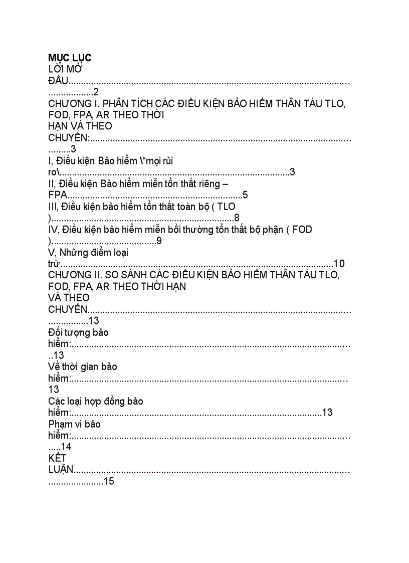 Tiểu luận Phân tích và so sánh các điều kiện thân tàu TLO FOD FPA AR theo chuyến và theo thời gian