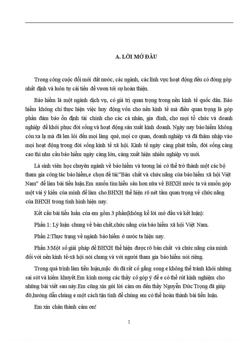 Tiểu luận lý thuyết bảo hiểm bản chất chức năng của bảo hiểm xã hội Việt Nam