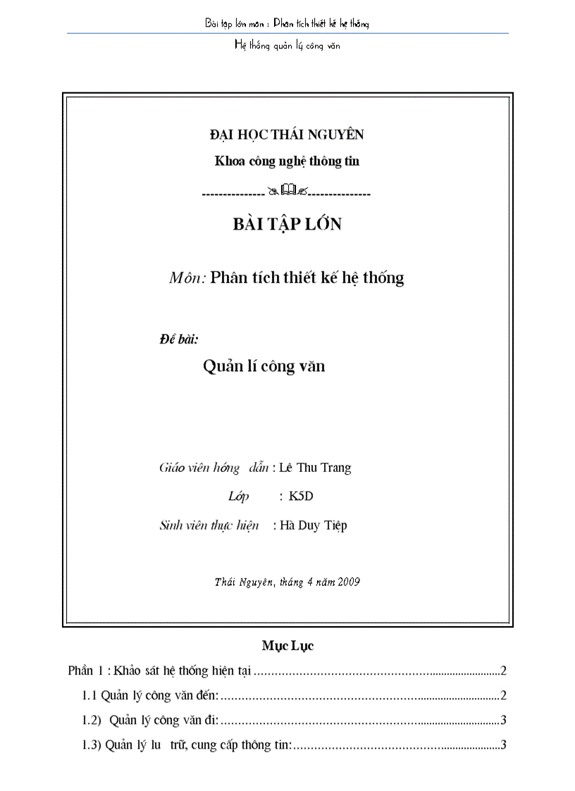 Phân tích thiết kế hệ thống Quản lí công văn