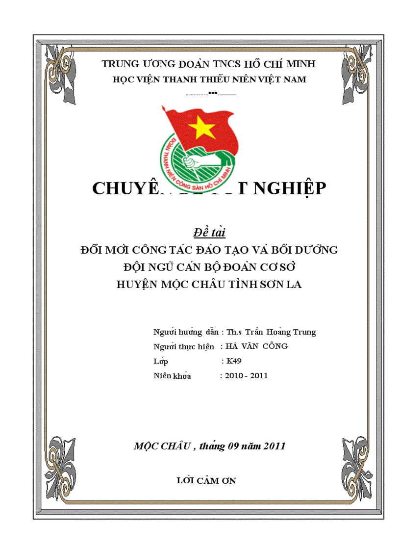 Đổi mới công tác đào tạo và bồi dưỡng đội ngũ cán bộ Đoàn cơ sở Huyện Mộc Châu