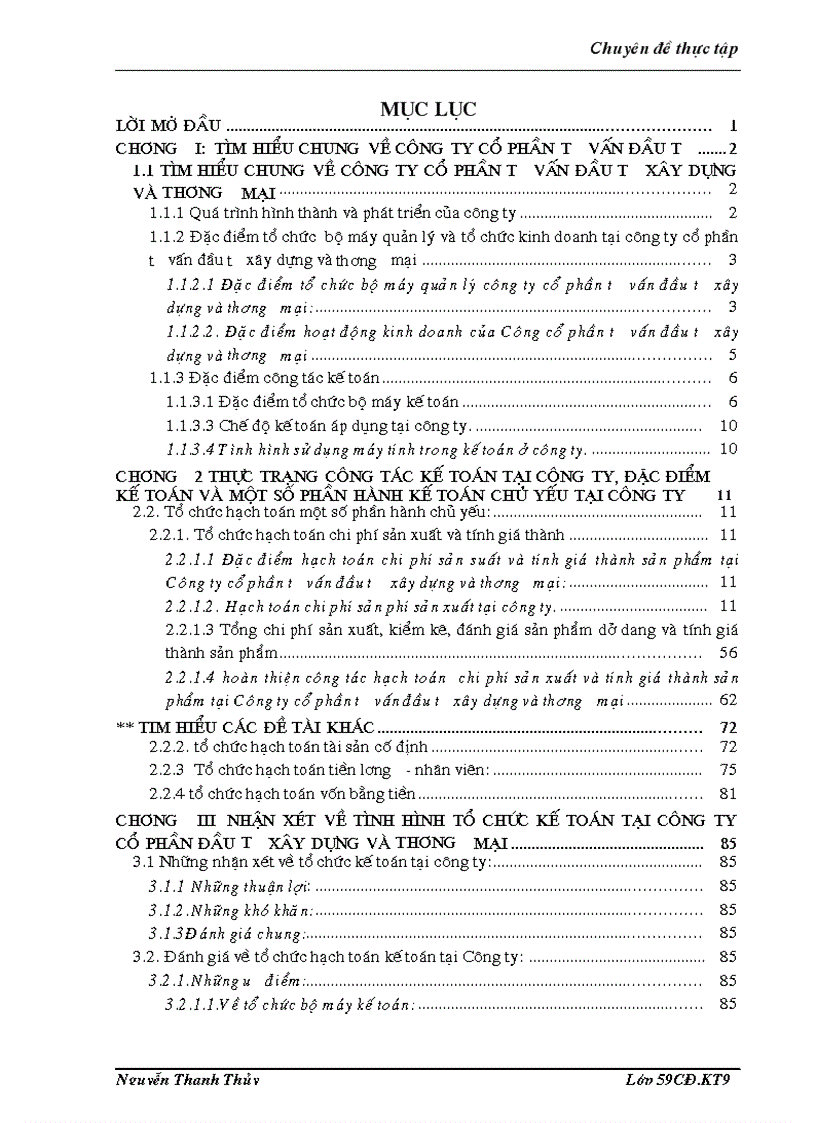 Công tác kế toán tại công ty đặc điểm kế toán Và một số phần hành kế toán chủ yếu tại công ty cổ phần đầu tư xây dựng và thương mại
