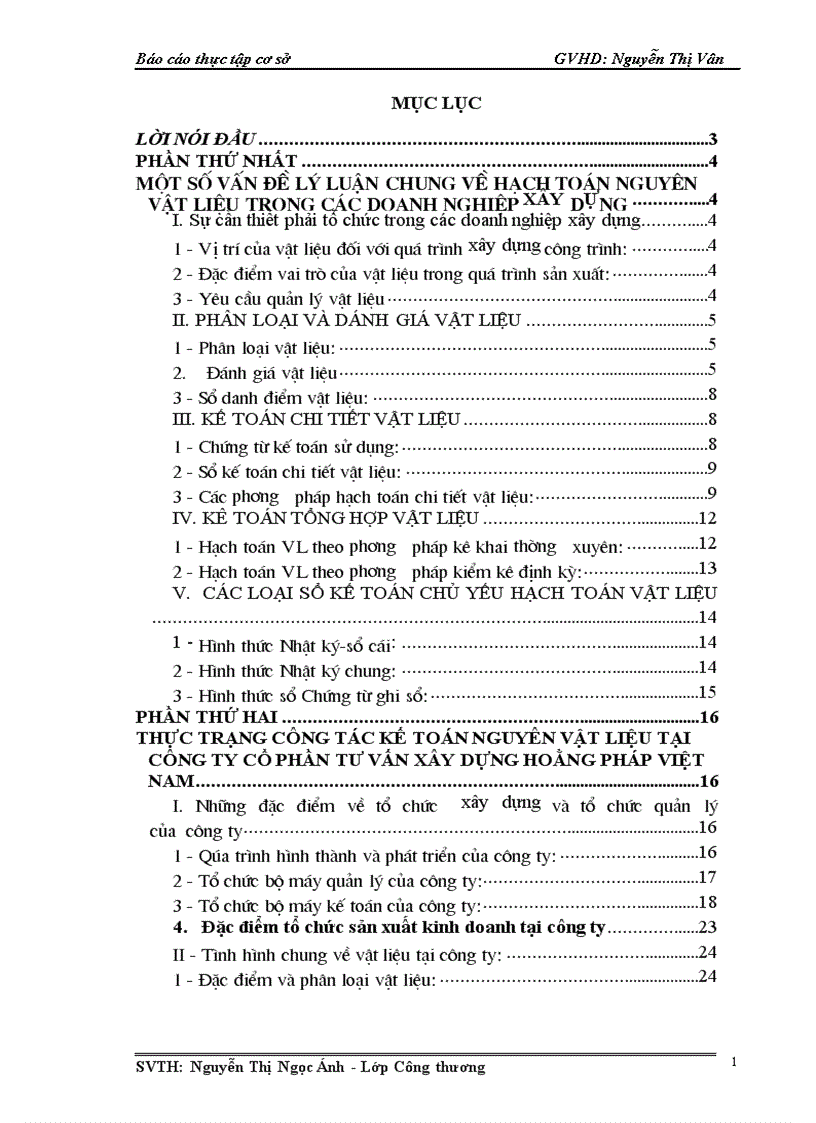 Một số vấn đề về tổ chức công tác kế toán nguyên vật liệu tại Công ty Cổ phần tư vấn xây dựng Hoằng Pháp Việt Nam