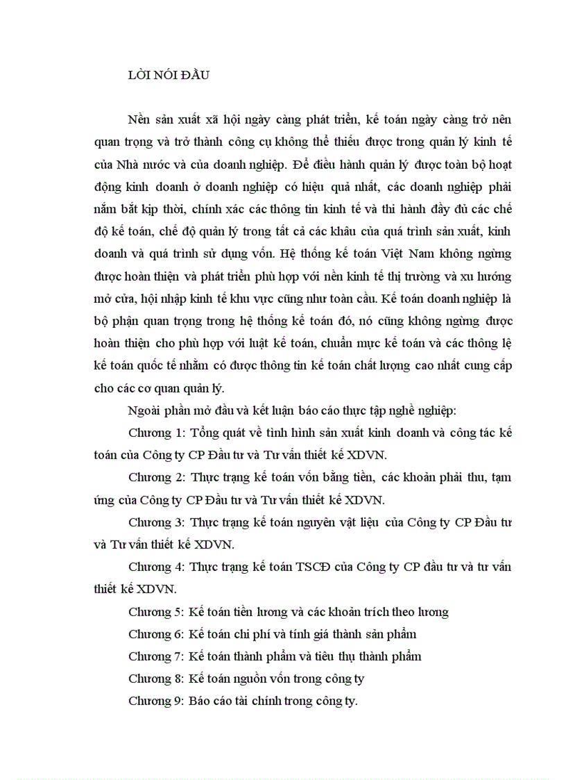 Tình hình sản xuất kinh doanh và công tác kế toán của công ty cổ phần đầu tư và tư vấn thiết kế xdvn