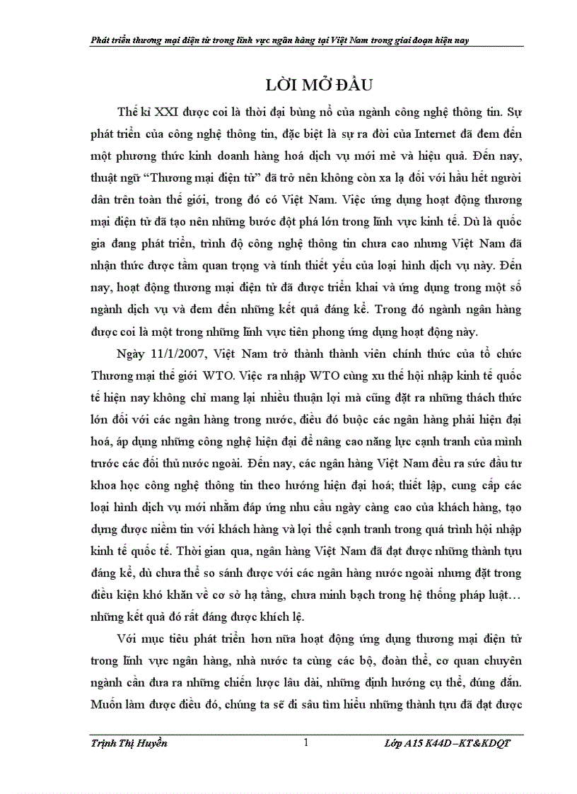 Phát triển thương mại điện tử trong lĩnh vực ngân hàng tại Việt Nam trong giai đoạn hiện nay