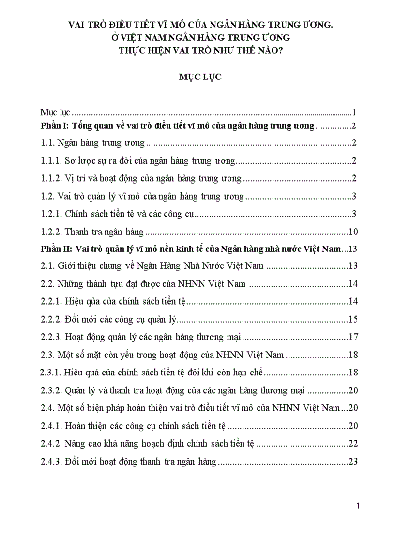 Vai trò điều tiết vĩ mô của ngân hàng trung ương ở việt nam ngân hàng trung ương thực hiện vai trò như thế nào