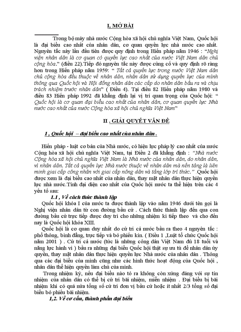 Bài tập hiến pháp Quốc hội là cơ quan đại biểu cao nhất của nhân dân cơ quan quyền lực Nhà nước cao nhất của nước Cộng hòa xã hội chủ nghĩa Việt Nam