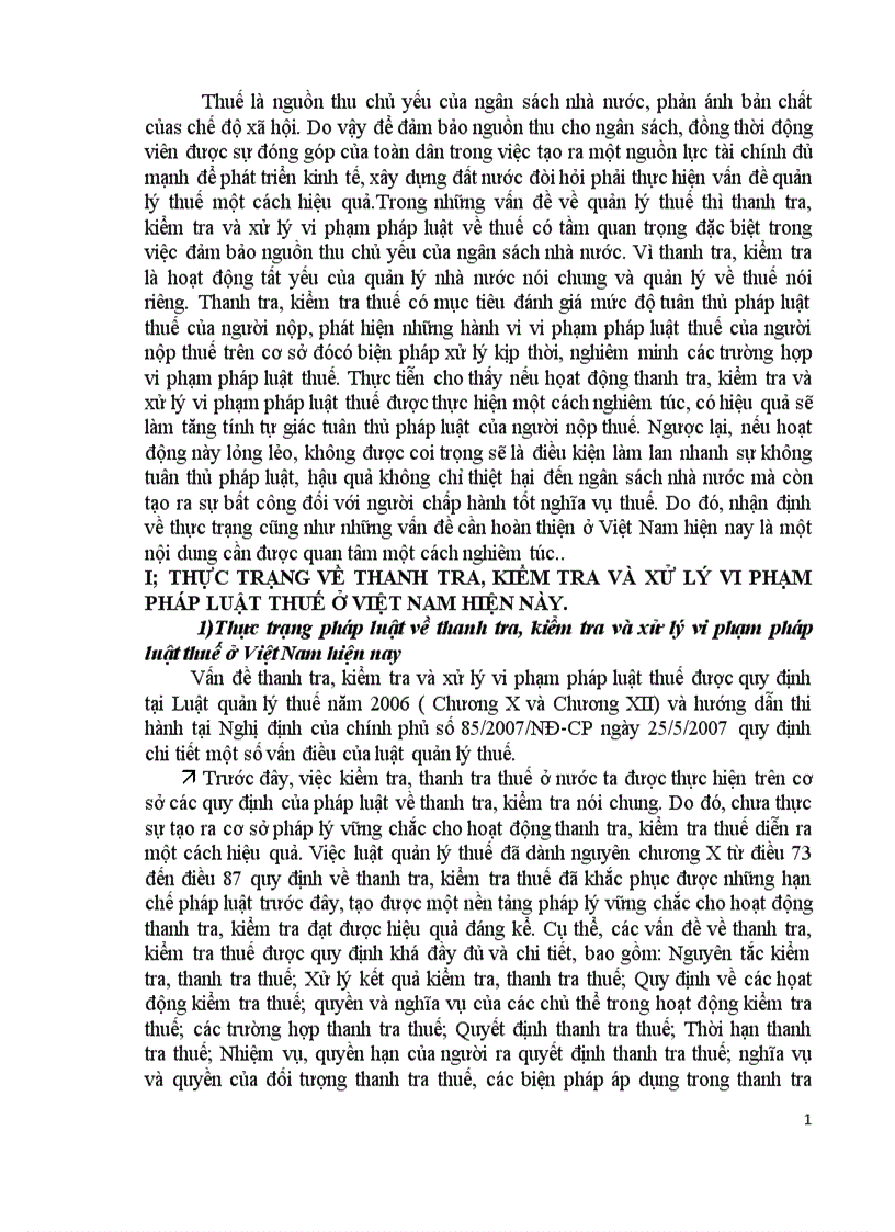 Vấn đề thanh tra kiểm tra và xử lý vi phạm pháp luật thuế thực trạng và những vấn đề cần hoàn thiện ở Việt Nam hiện nay