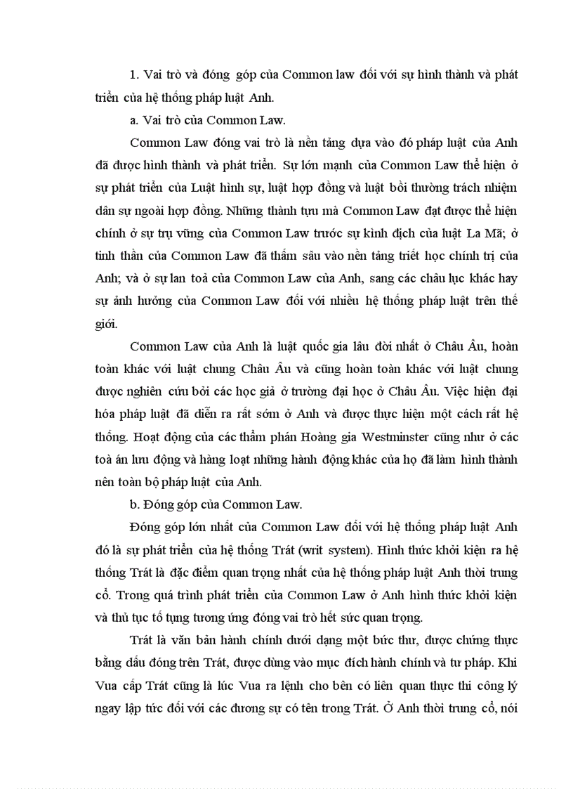 Luật so sánh Vai trò và đóng góp của Common law đối với sự hình thành và phát triển của hệ thống pháp luật Anh