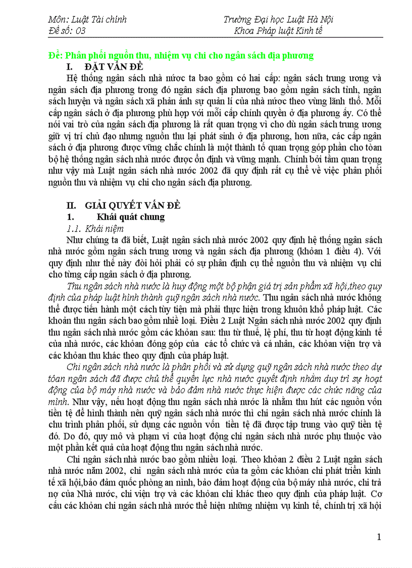 Đề Phân phối nguồn thu nhiệm vụ chi cho ngân sách địa phương