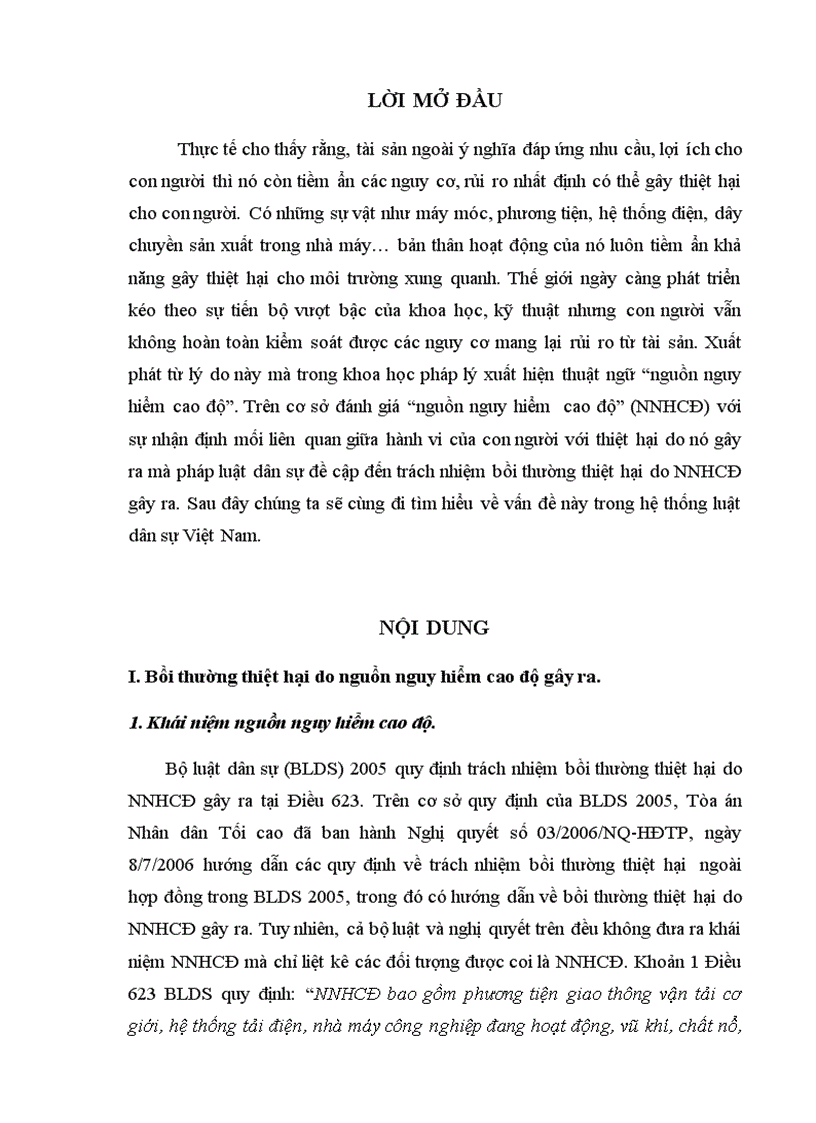 Bài tập học kỳ Pháp luật về bồi thường thiệt hại do nguồn nguy hiểm cao độ gây ra