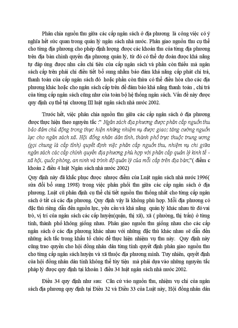 Phân chia nguồn thu giữa các cấp ngân sách ở địa phương