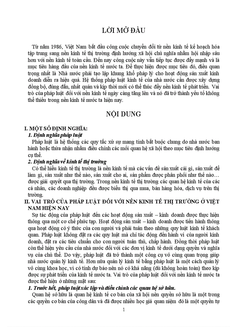 Vai trò của pháp luật đối với nền kinh tế ở Việt nam hiện nay