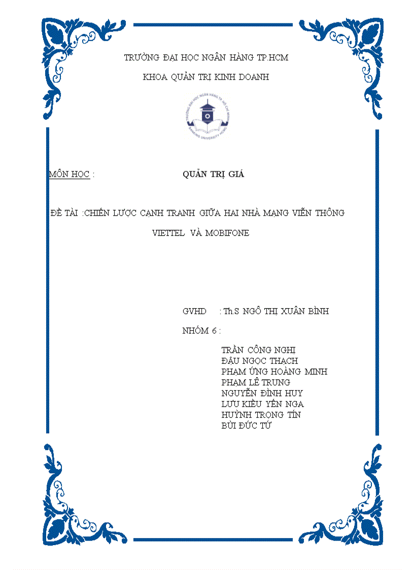 Nghiên cứu về chiến lược cạnh tranh giá giữa hai nhà mạng viễn thông lớn là VIETTEL và MOBIFONE