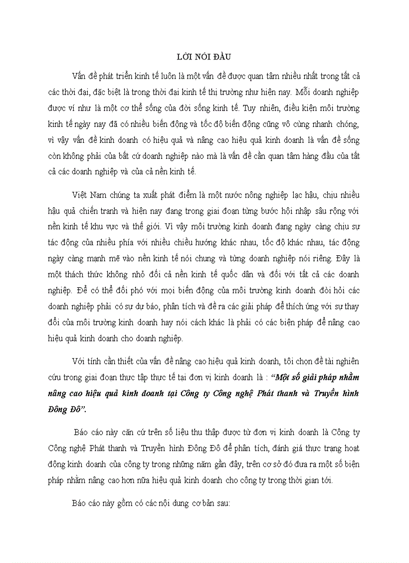 Một số giải pháp nhằm nâng cao hiệu quả kinh doanh tại Công ty Công nghệ Phát thanh và Truyền hình Đông Đô