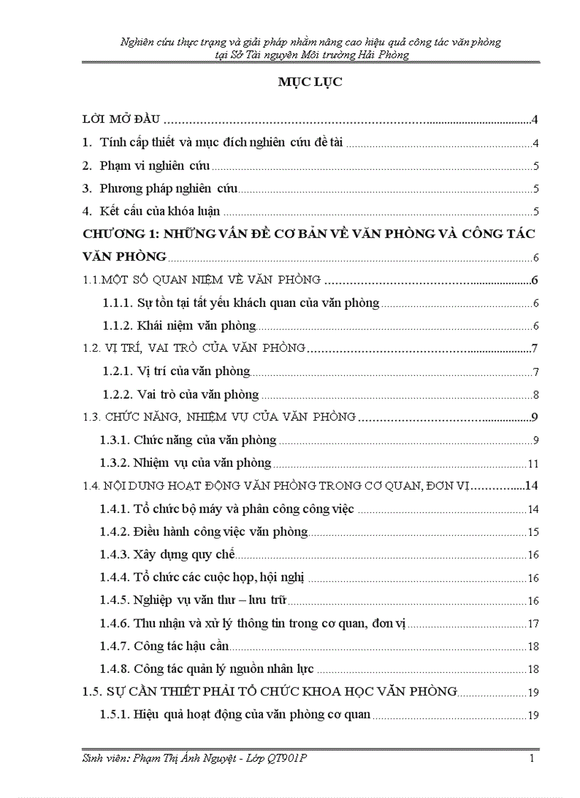 Nghiên cứu thực trạng và giải pháp nhằm nâng cao hiệu quả công tác văn phòng tại Sở Tài nguyên và Môi trường Hải Phòng