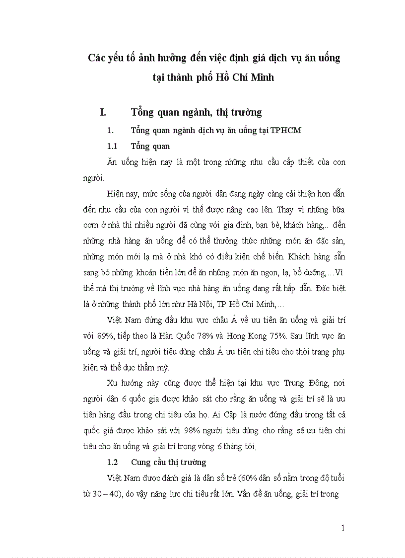 Các yếu tố ảnh hưởng đến việc định giá dịch vụ ăn uống tại thành phố Hồ Chí Minh