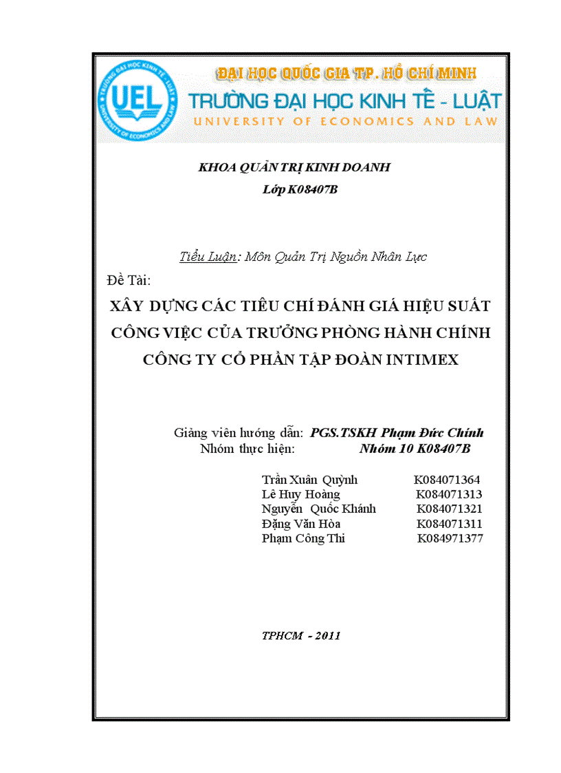 Xây dựng các tiêu chí đánh giá trưởng phòng hành chính công ty cổ phần tập đoàn INTIMEX