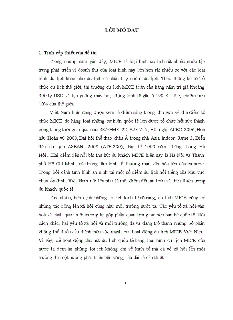 KHÓA LUẬN Tăng cường thu hút khách du lịch quốc tế bằng loại hình du lịch MICE ở Việt Nam giai đoạn 2010 2015