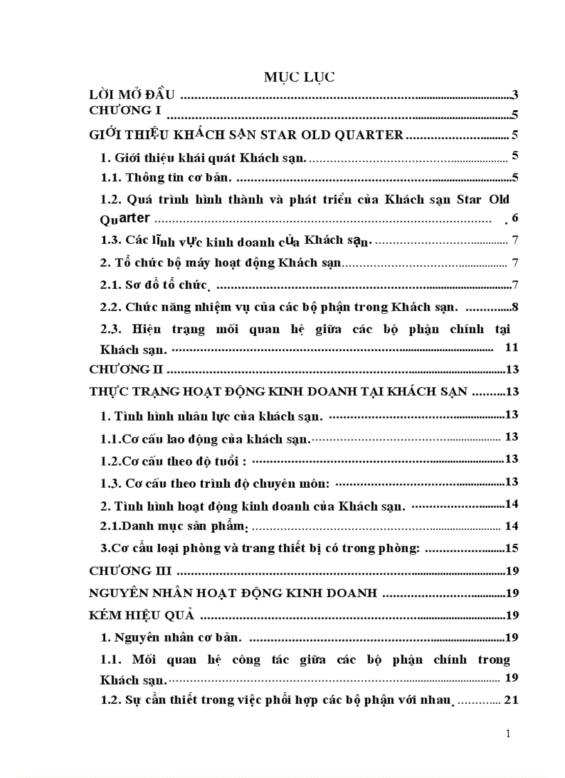 Báo cáo thực tập Khảo sát nghiên cứu mô hình tổ chức bộ máy nhằm đưa ra giải pháp nâng cao hiệu quả kinh doanh khách sạn Star Old Quarter
