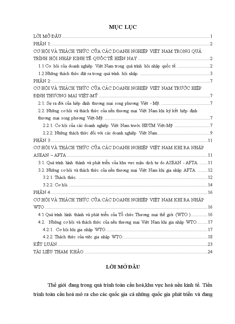 Cơ hội và thách thức của các doanh nghiệp Việt Nam trong quá trình hội nhập AFTA WTO HĐTM việt mỹ