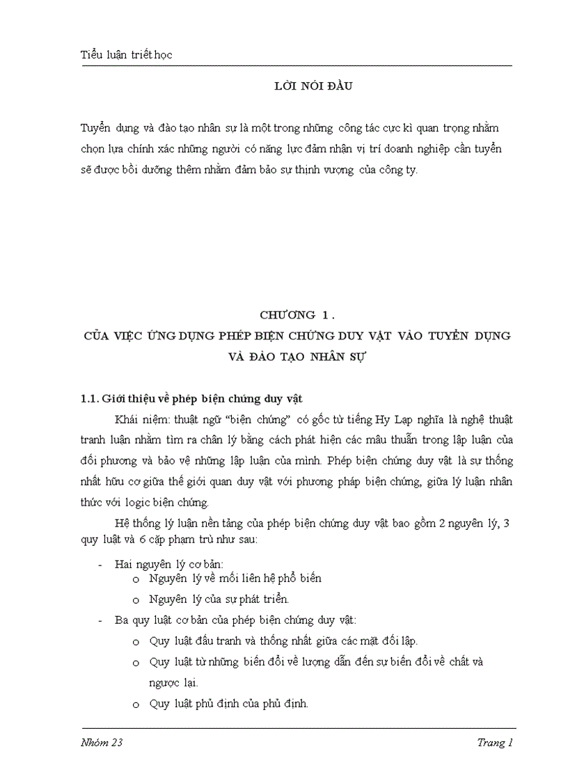 Ứng dụng phép biện chứng duy vật vào tuyển dụng và đào tạo nhân sự