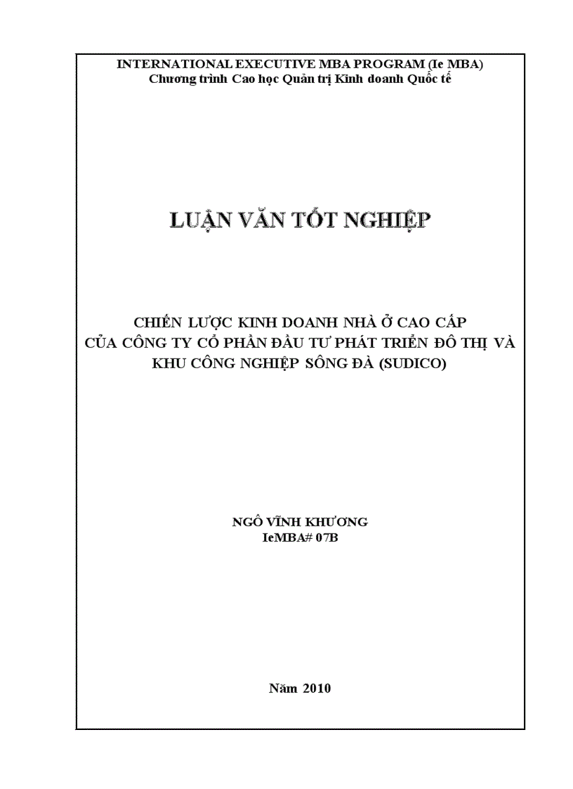 Chiến lược kinh doanh nhà ở cao cấp ở công ty cổ phần SUDICO giai đoạn 2010 2015