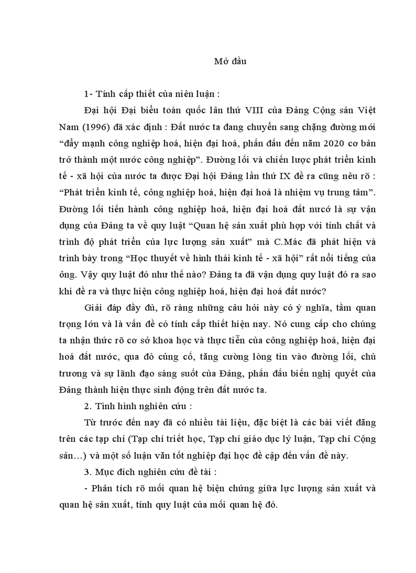 Tiểu luận Tìm hiểu sự vận dụng quy luật quan hệ sản xuất phù hợp với trình độ của lực lượng sản xuất trong quá trình công nghiệp hoá hiện đại hoá ở nước ta hiện nay